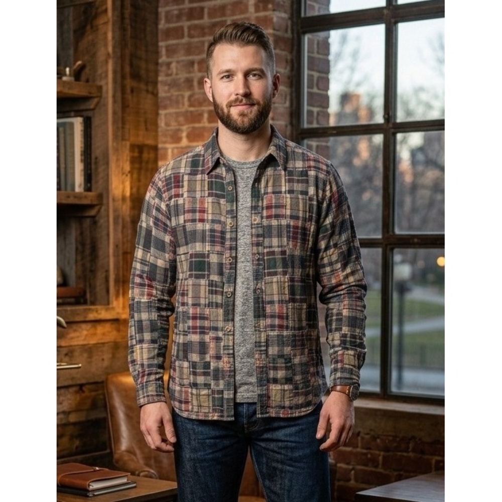 Tailor Vintage Patchwork Plaid Button Down Long Sleeve Shirt Men's XL Grunge